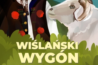 Grafika z chłopcem w stroju ludowym,obok owca.U dołu tekst z nazwą wydarzenia i informacjami organizacyjnymi.
